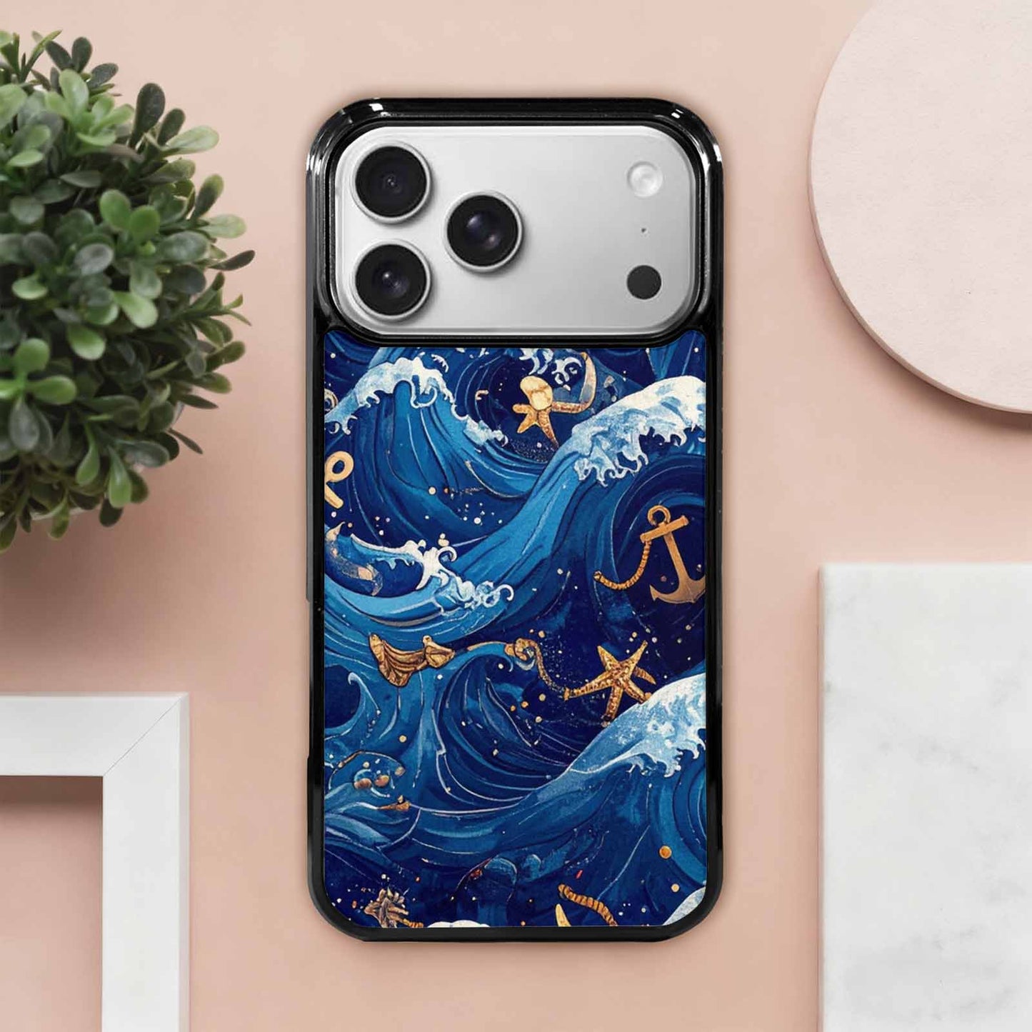 iPhone 17 Pro Max Case — Small Ocean Wave Pattern, Original Art, Custom Printed Phone Case