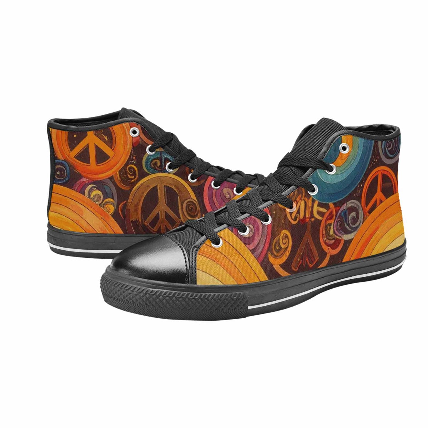 WOMEN'S Groovy 70S Peace High Top Canvas Grunge Custom Shoes
