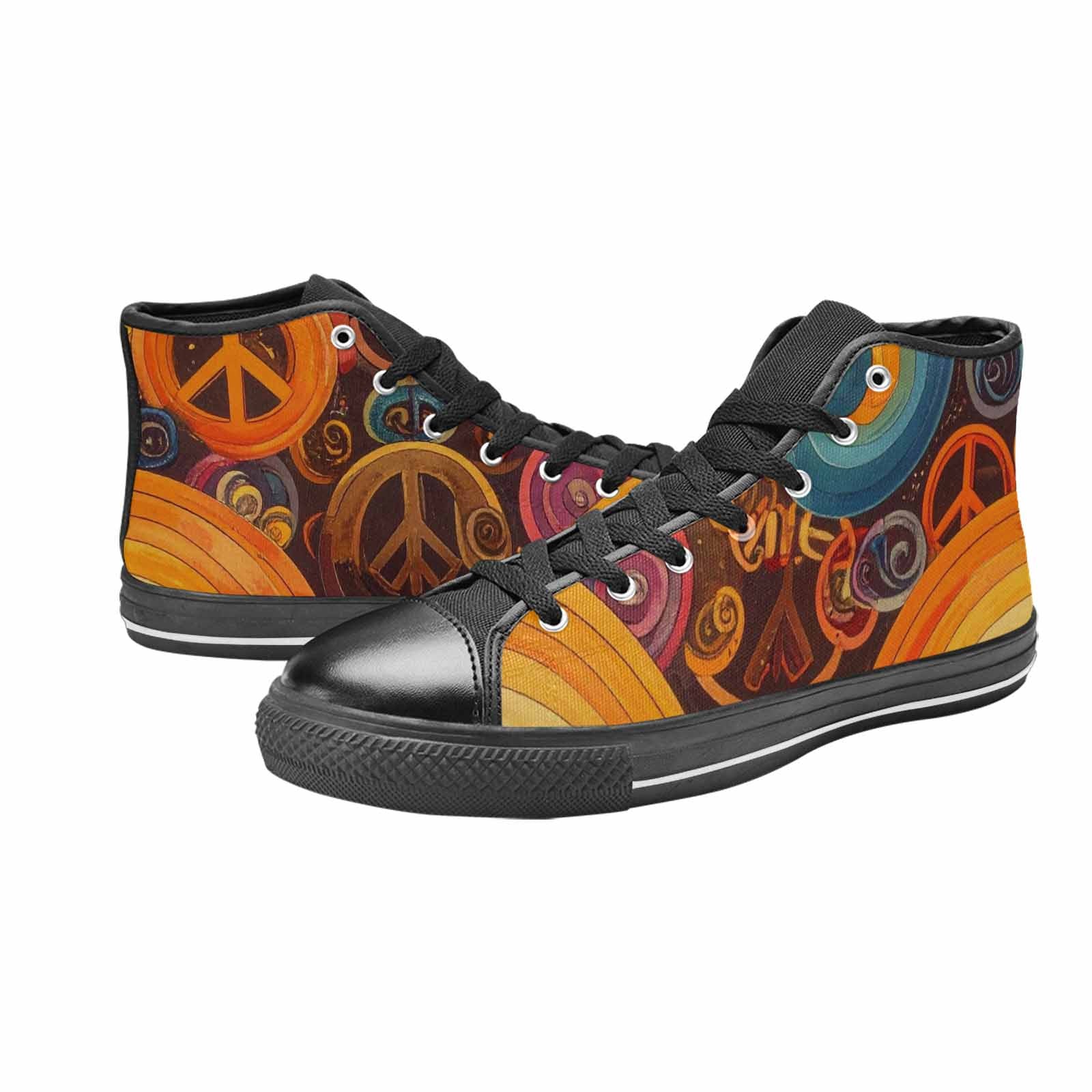 WOMEN'S Groovy 70S Peace High Top Canvas Grunge Custom Shoes