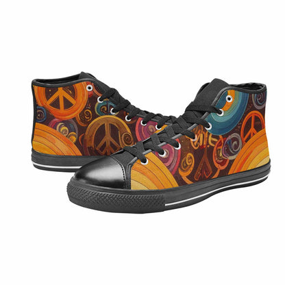 WOMEN'S Groovy 70S Peace High Top Canvas Grunge Custom Shoes