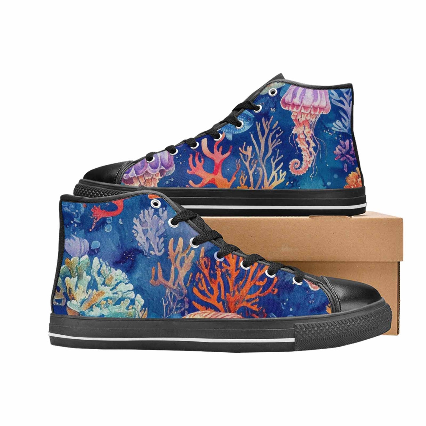 MEN'S Fish Scale Coral High Top Canvas Wallpaper Art Sneakers