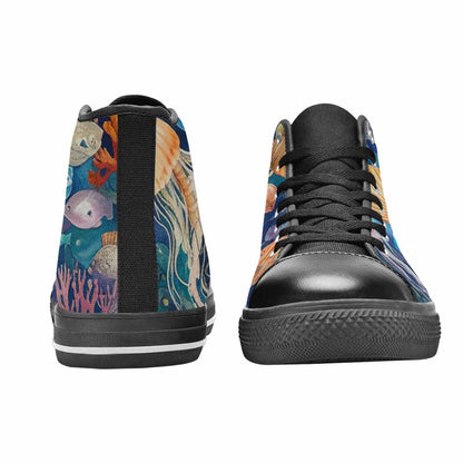 WOMEN'S Fish Scale Coral High Top Canvas Grunge Custom Sneakers
