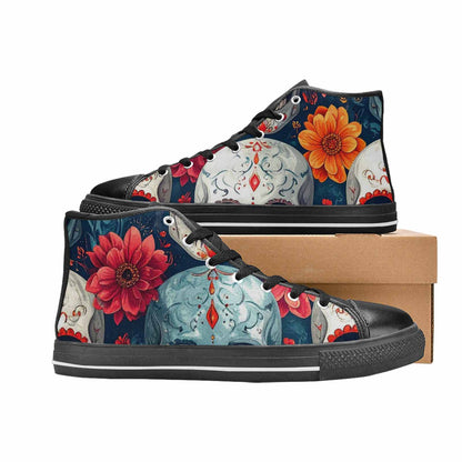 WOMEN'S Marble Skull High Top Canvas Neon Fantasy Shoes