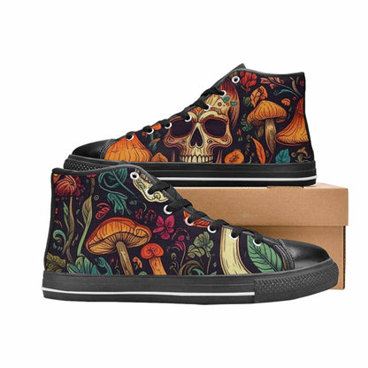 WOMEN'S Mushrooms And Skulls High Top Canvas Dreamcore Custom Sneakers