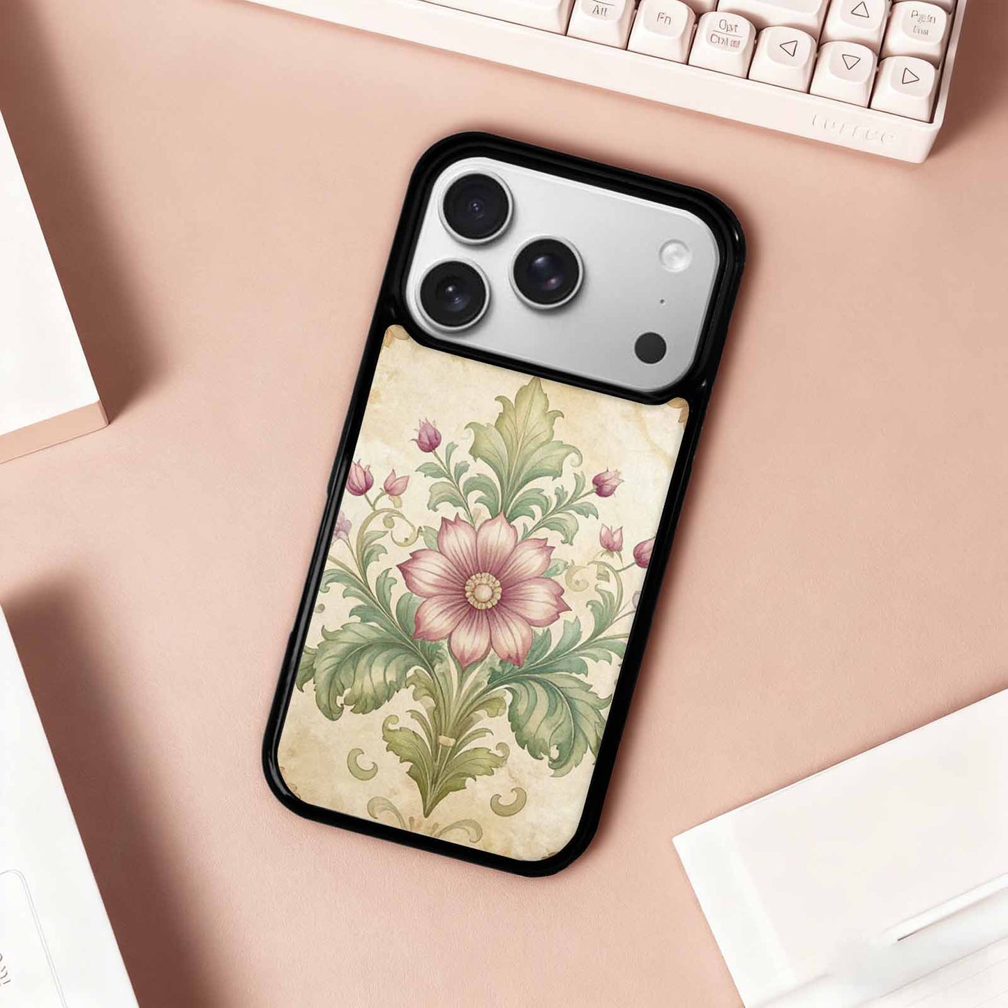 iPhone 17 Pro Case — Vintage Botanical Art Pattern Floral, Custom Printed Phone Case