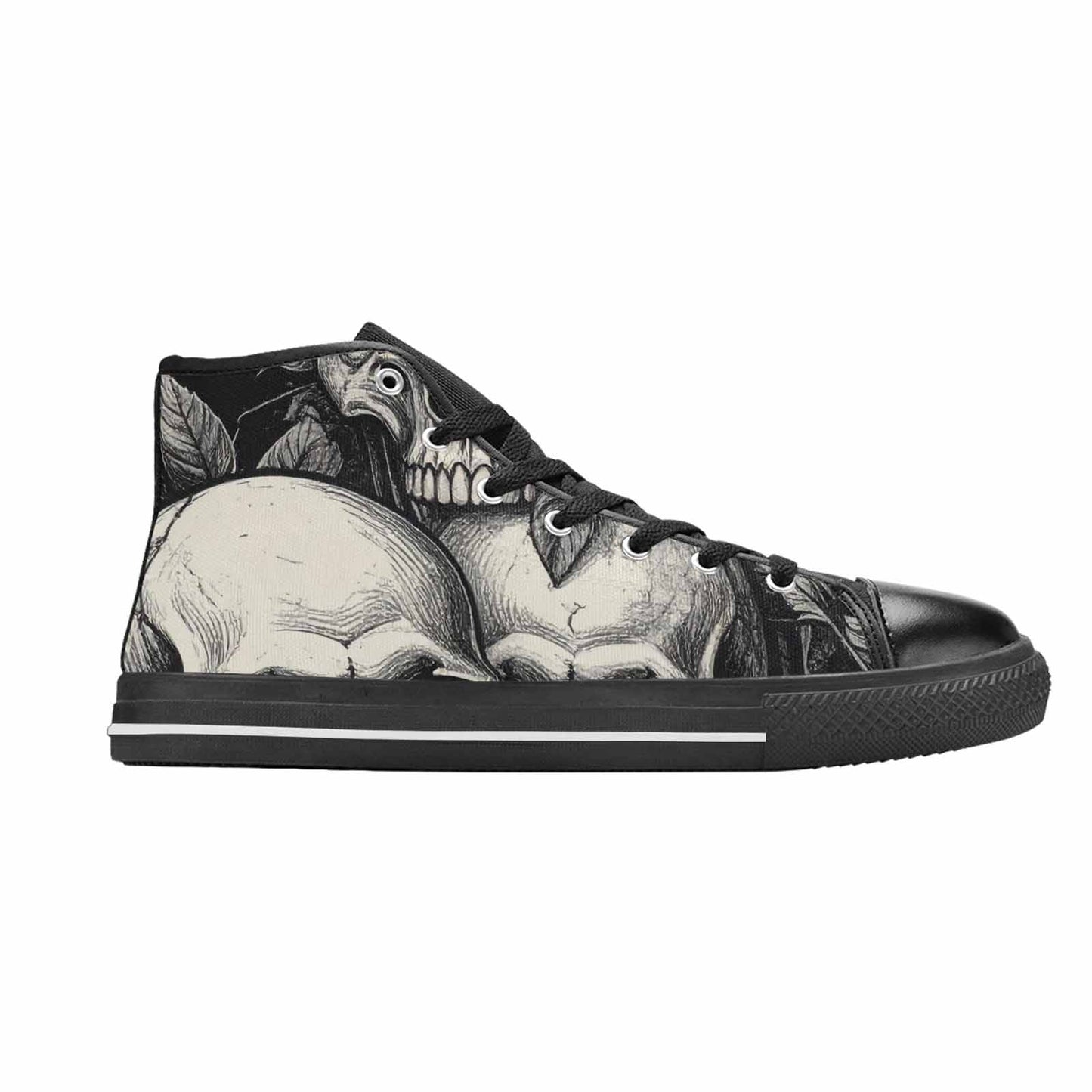 MEN'S Skulls Roses Black Ink High Top Canvas Y2K Shoes