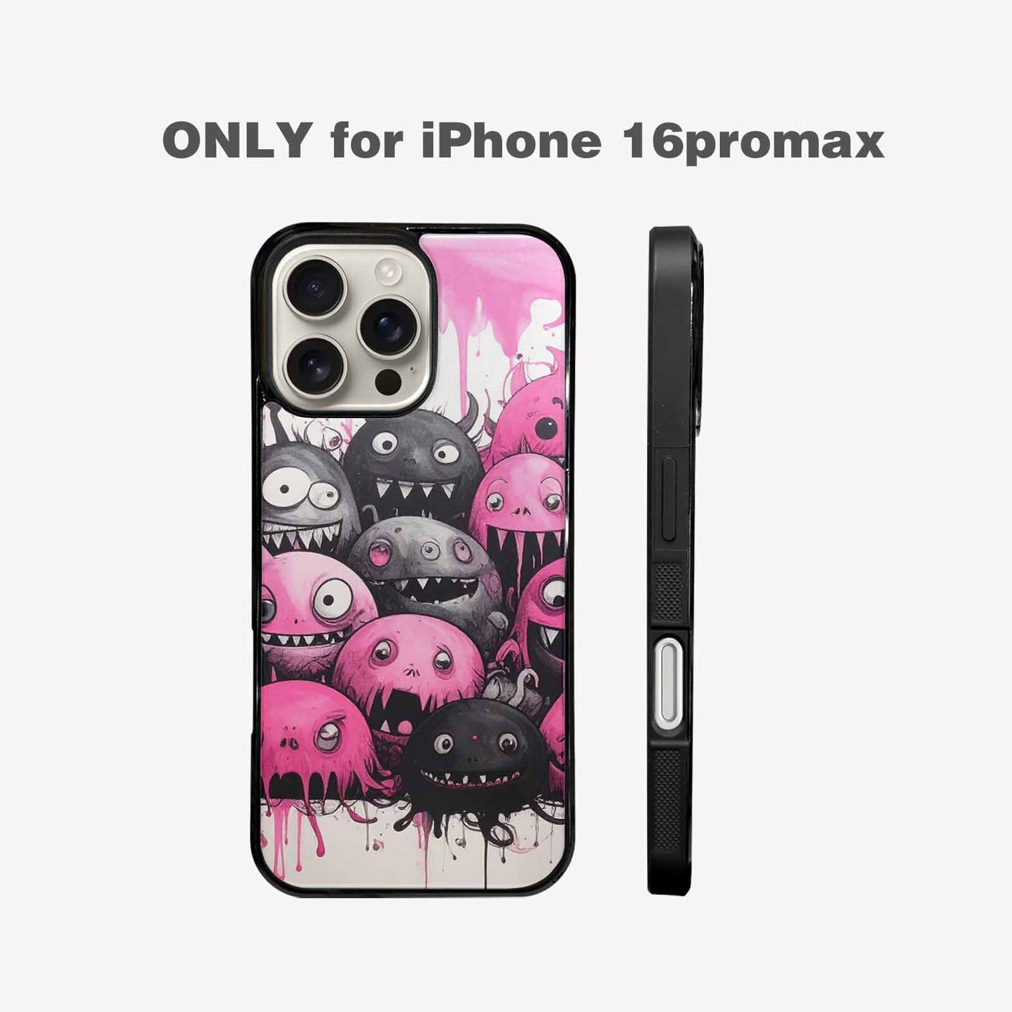 iPhone 16 Pro Max Case — Monsters General Black Pink Ink Cartoon, Custom Art Phone Cover
