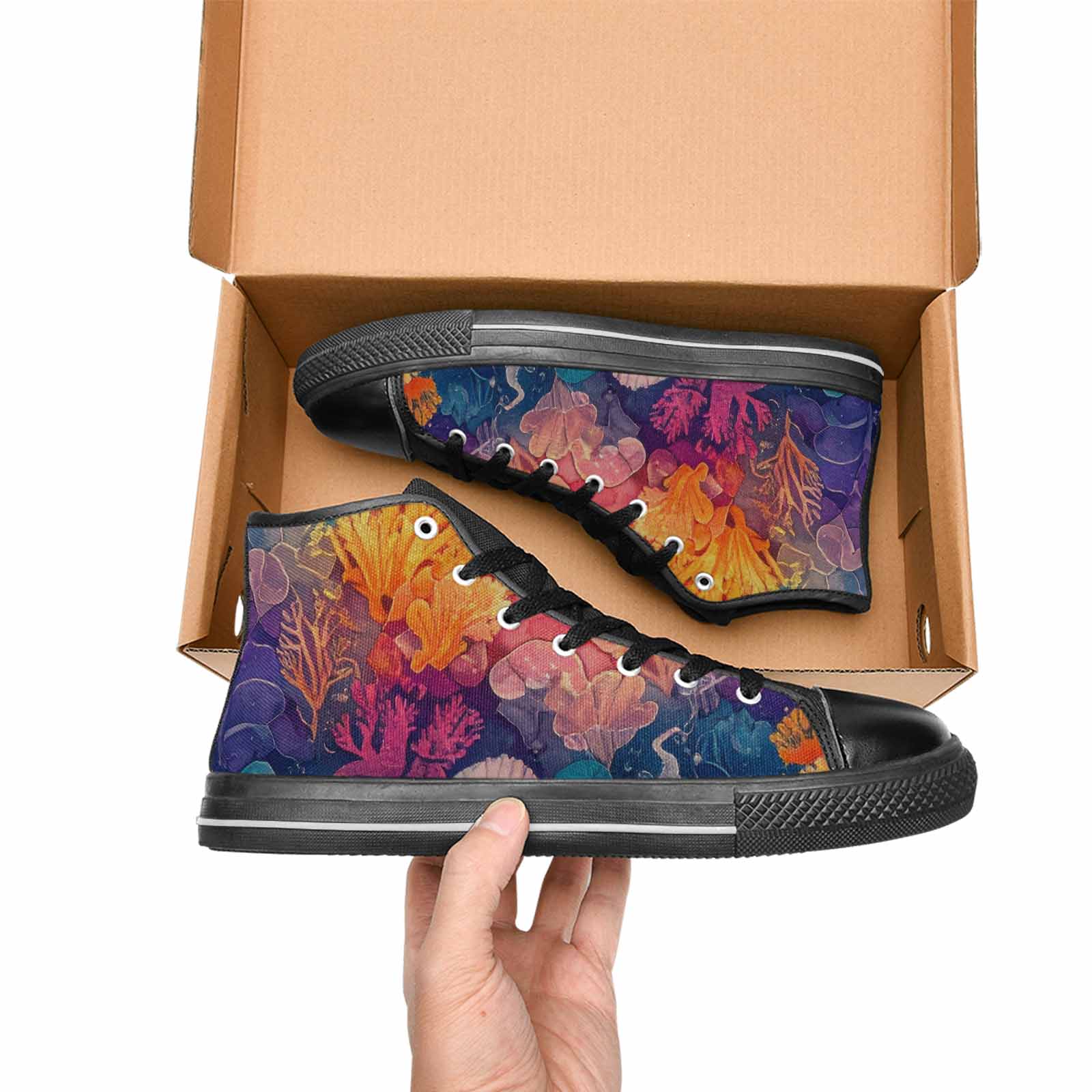 WOMEN'S Fish Scale Coral High Top Canvas Neon Fantasy Sneakers