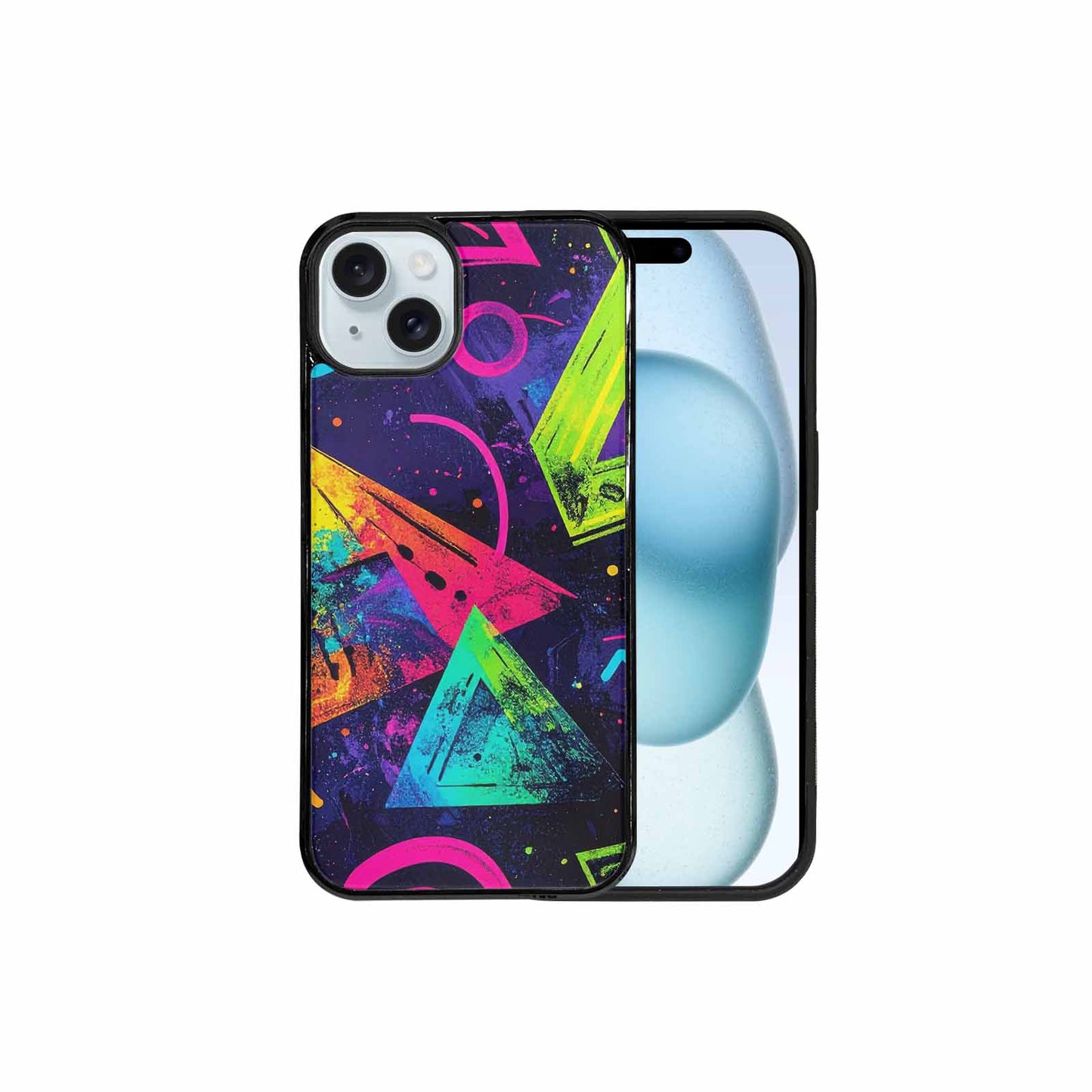iPhone 15 Plus Case — Memphis Squiggles Triangles Dots, Custom Print Case Cover