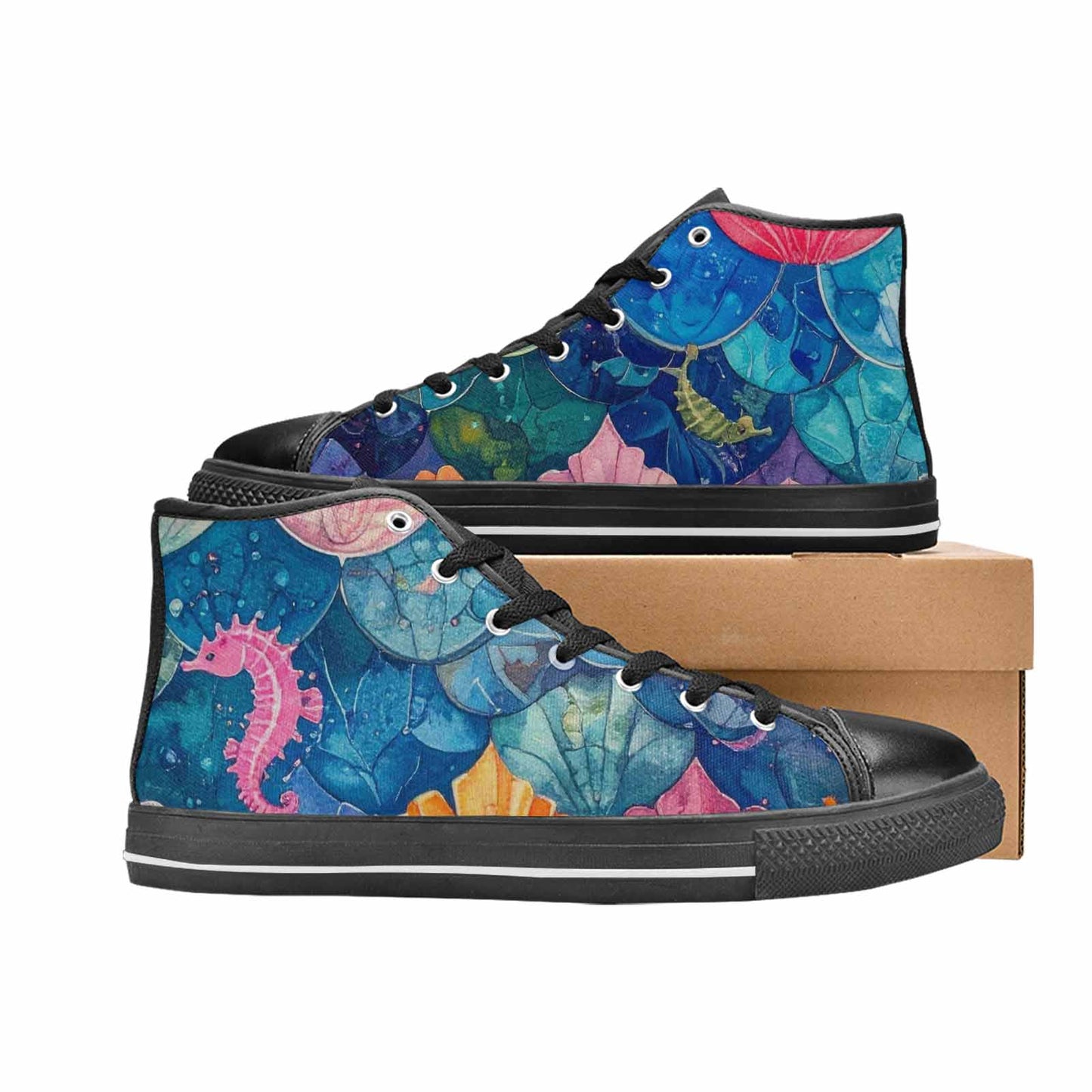 MEN'S Fish Scale Coral High Top Canvas Vibrant Chaos Sneakers
