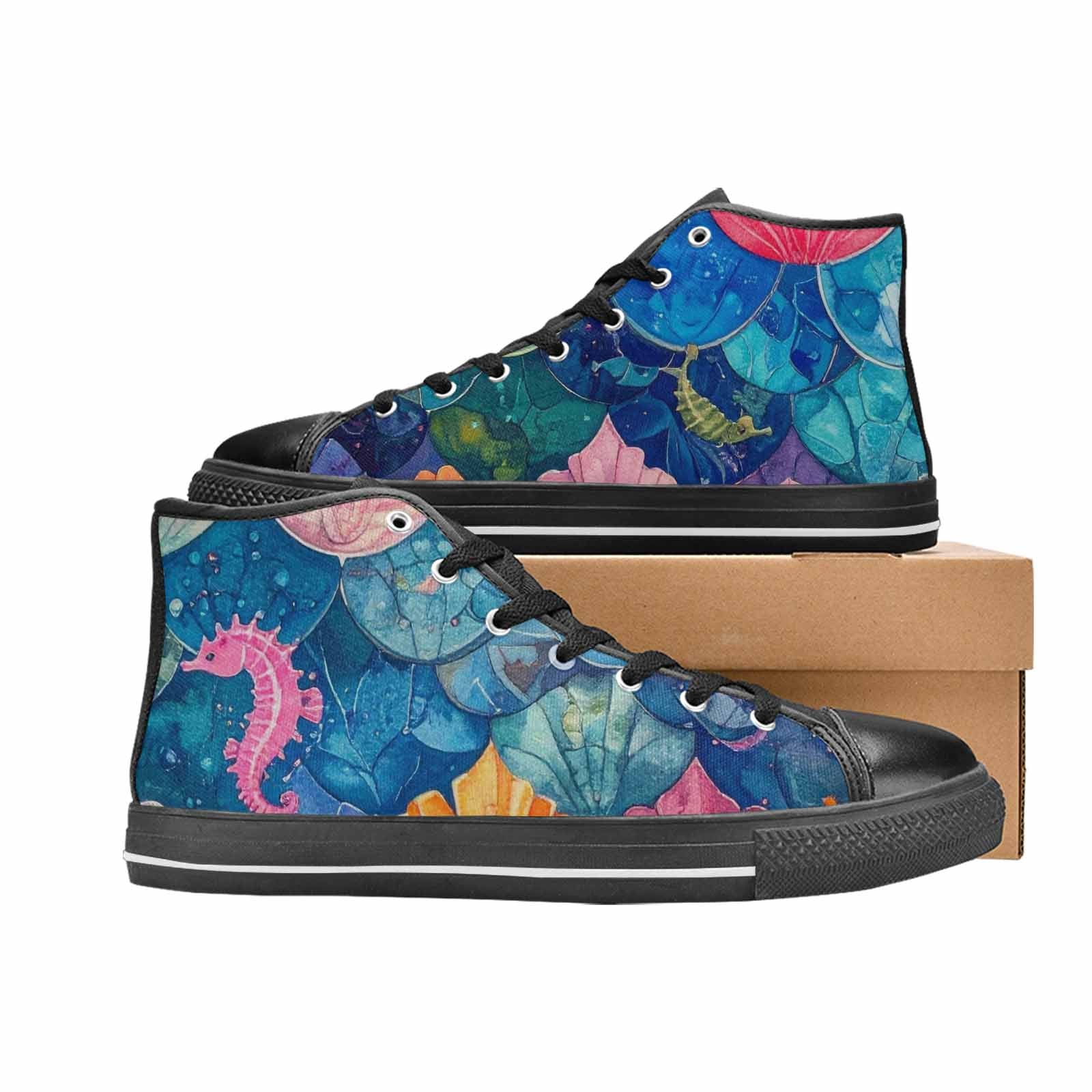 MEN'S Fish Scale Coral High Top Canvas Vibrant Chaos Sneakers