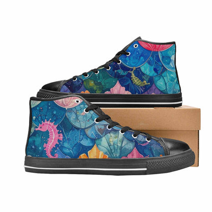 MEN'S Fish Scale Coral High Top Canvas Vibrant Chaos Sneakers