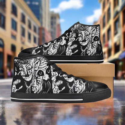 Women's Darkness hand-made high-top canvas shoes — unique wearable art by Freaky Shoes