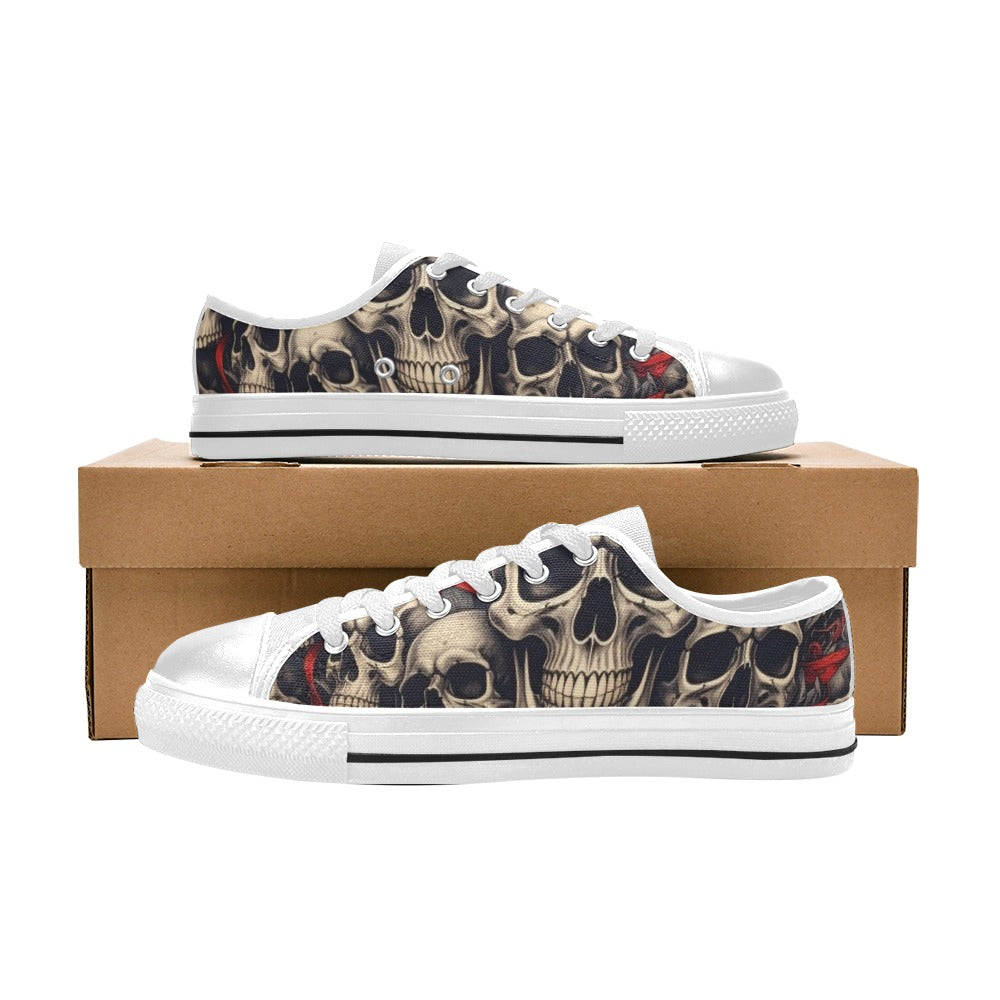 KIDS' Patriotic Skull Flag Low Top Canvas Grunge Shoes
