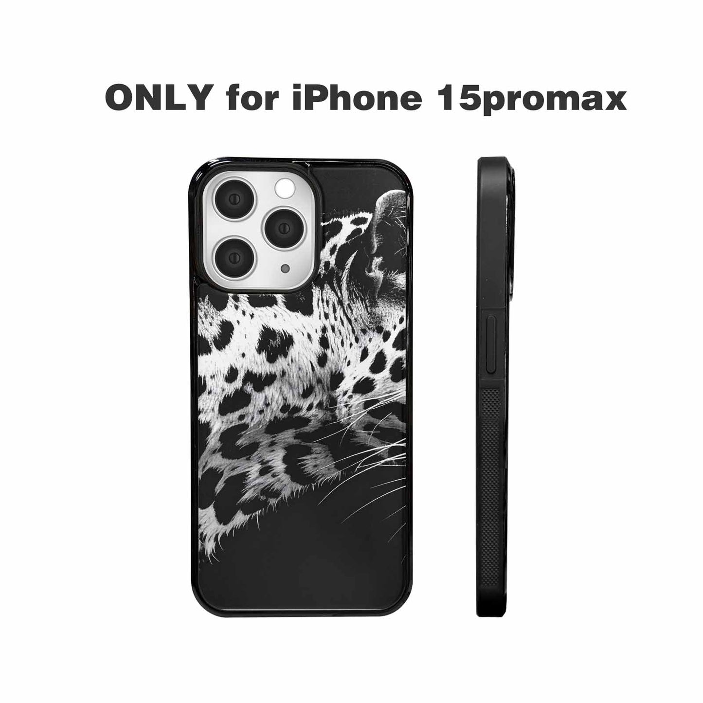 iPhone 15 Pro Max Case — Leopard Print Black And White Style, Custom Print Case Cover