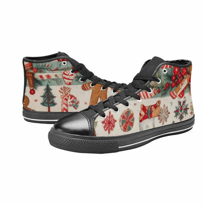 MEN'S Christmas Holly Snowflake High Top Canvas Aesthetic Custom Shoes