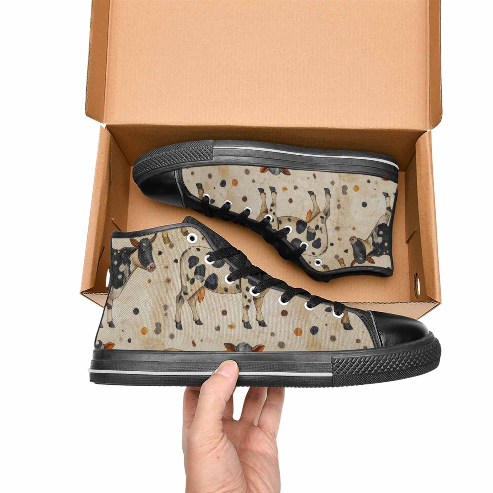 MEN'S Cow Animal Print High Top Canvas Grunge Shoes
