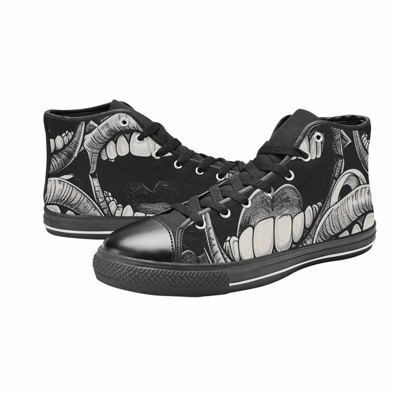 WOMEN'S Googly Cartoon Mouths High Top Canvas Surreal Custom Sneakers