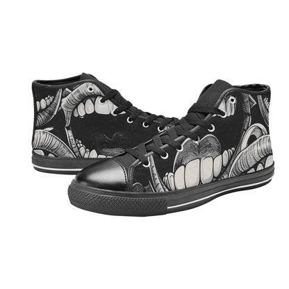 WOMEN'S Googly Cartoon Mouths High Top Canvas Surreal Custom Sneakers
