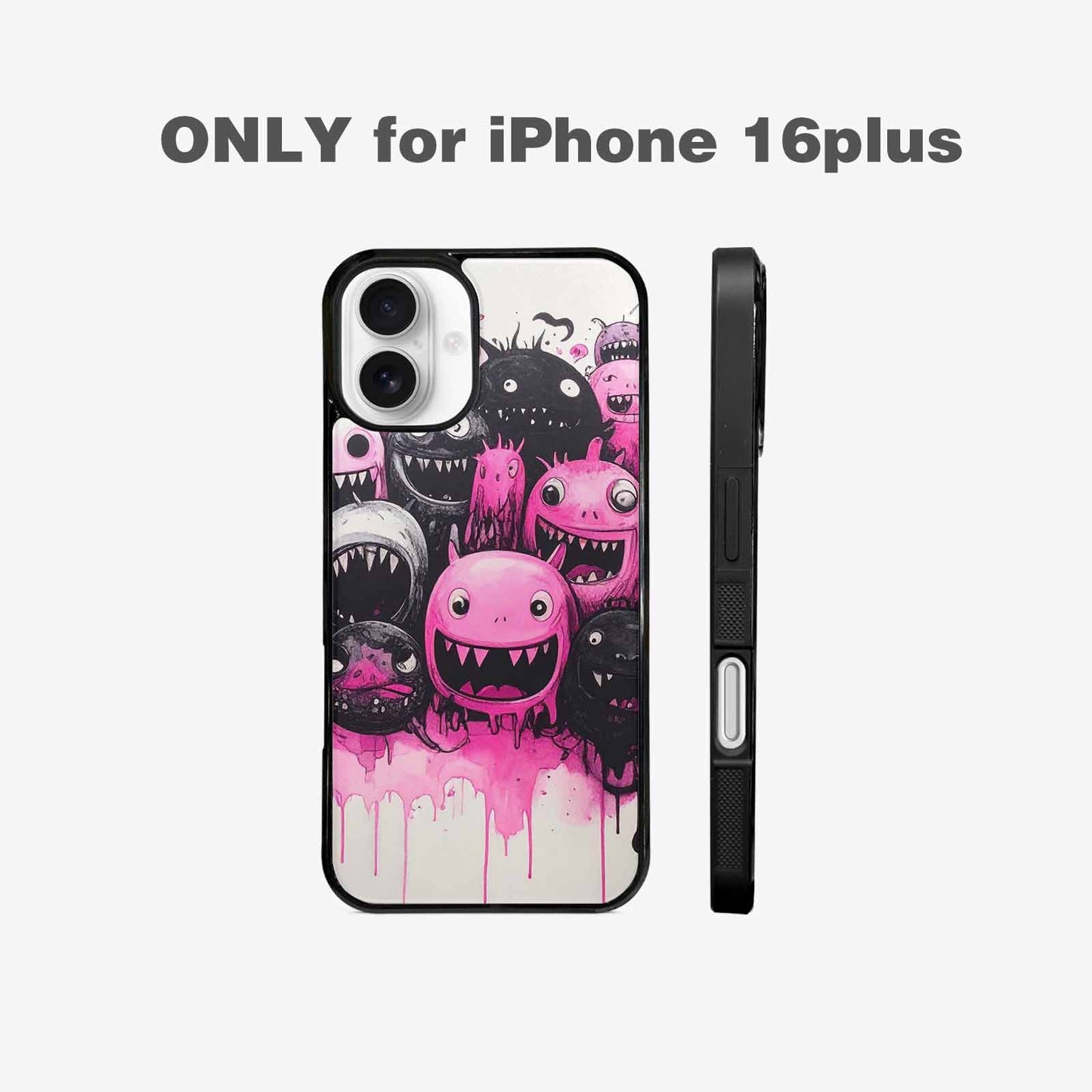 iPhone 16 Plus Case — Monsters General Black Pink Ink Cartoon, Customized Protective Case