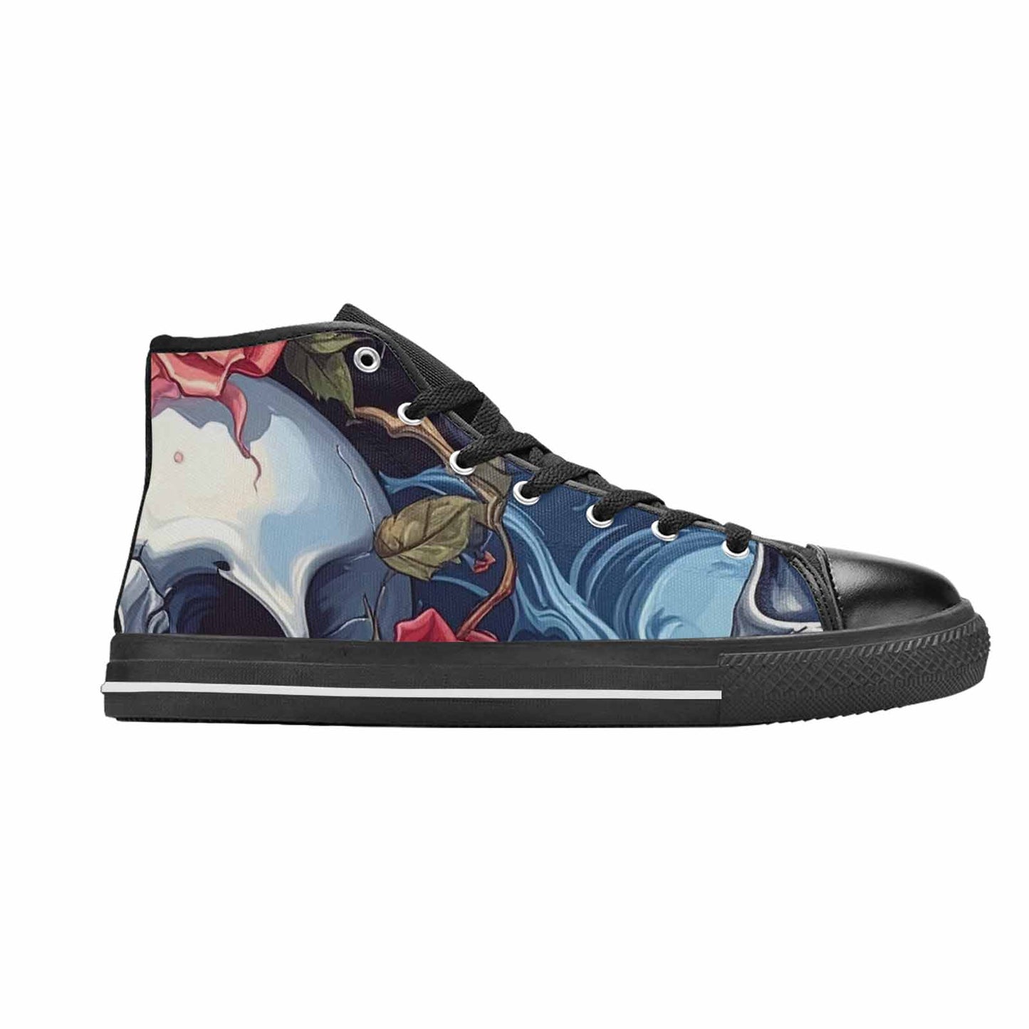 WOMEN'S Skulls Roses Chrome Airbrush High Top Canvas Aesthetic Shoes