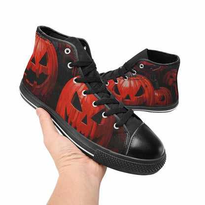 WOMEN'S Bloody Pumpkin Face High Top Canvas Grunge Custom Sneakers