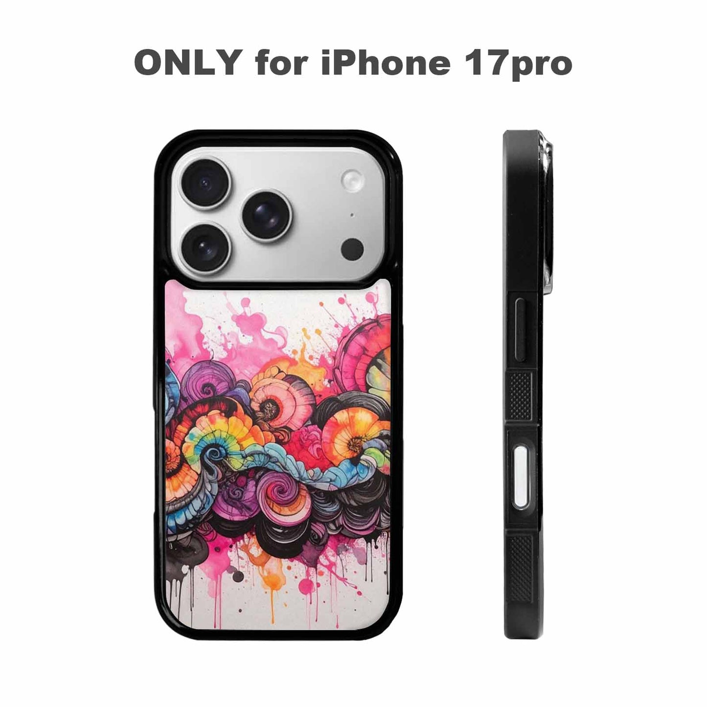 iPhone 17 Pro Case — Tie Dye Swirls Black Pink Tie, Custom Print Case Cover