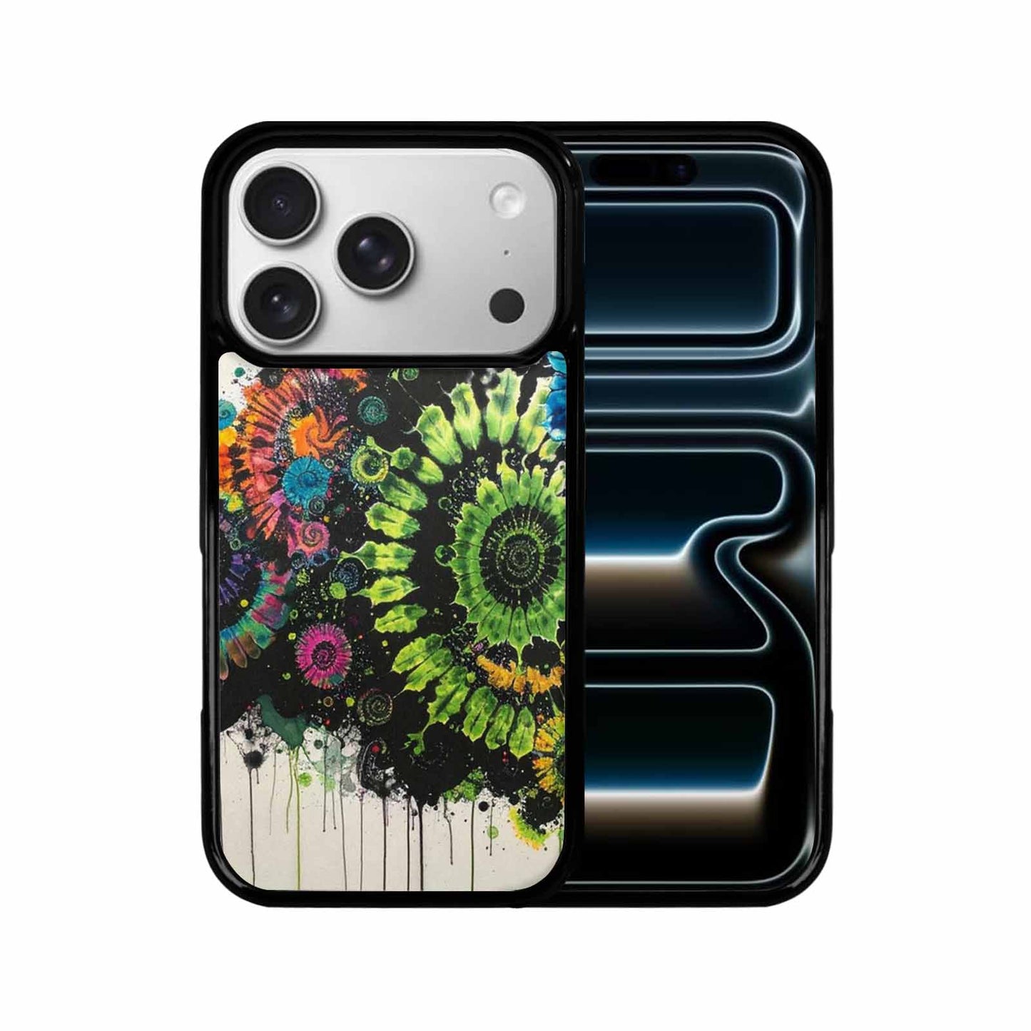 iPhone 17 Pro Case — Black Green Ink Tie Dye Tie, Custom Designed Case Cover
