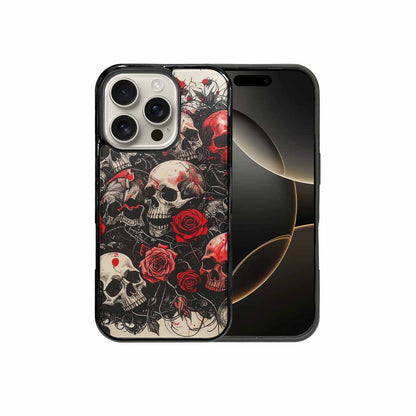 iPhone 16 Pro Case — Skull And Roses Black Red Ink, Custom Designed Case Cover