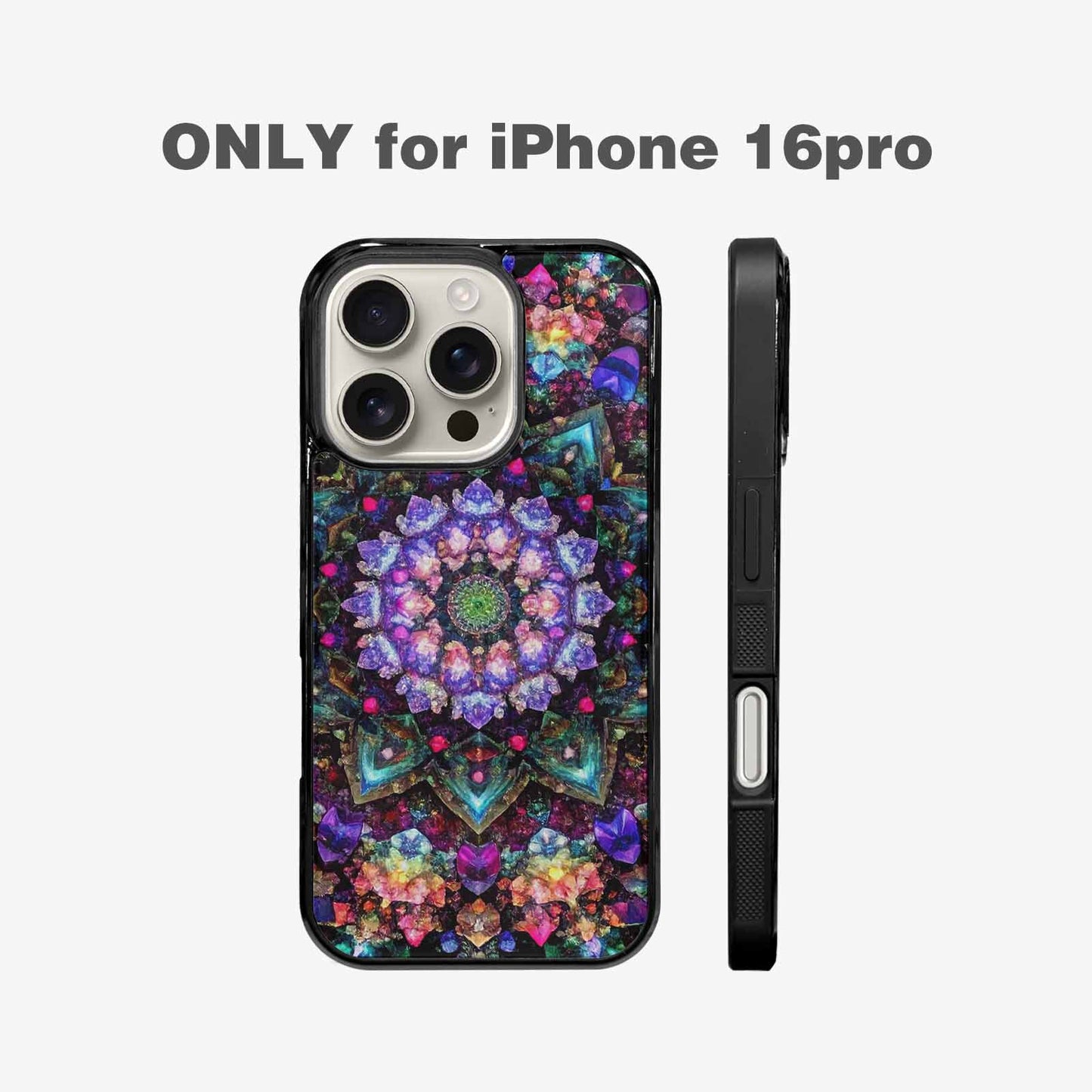 iPhone 16 Pro Case — Crystal Mandala Art Seamless Pattern Vibrant, Unique Phone Case Design