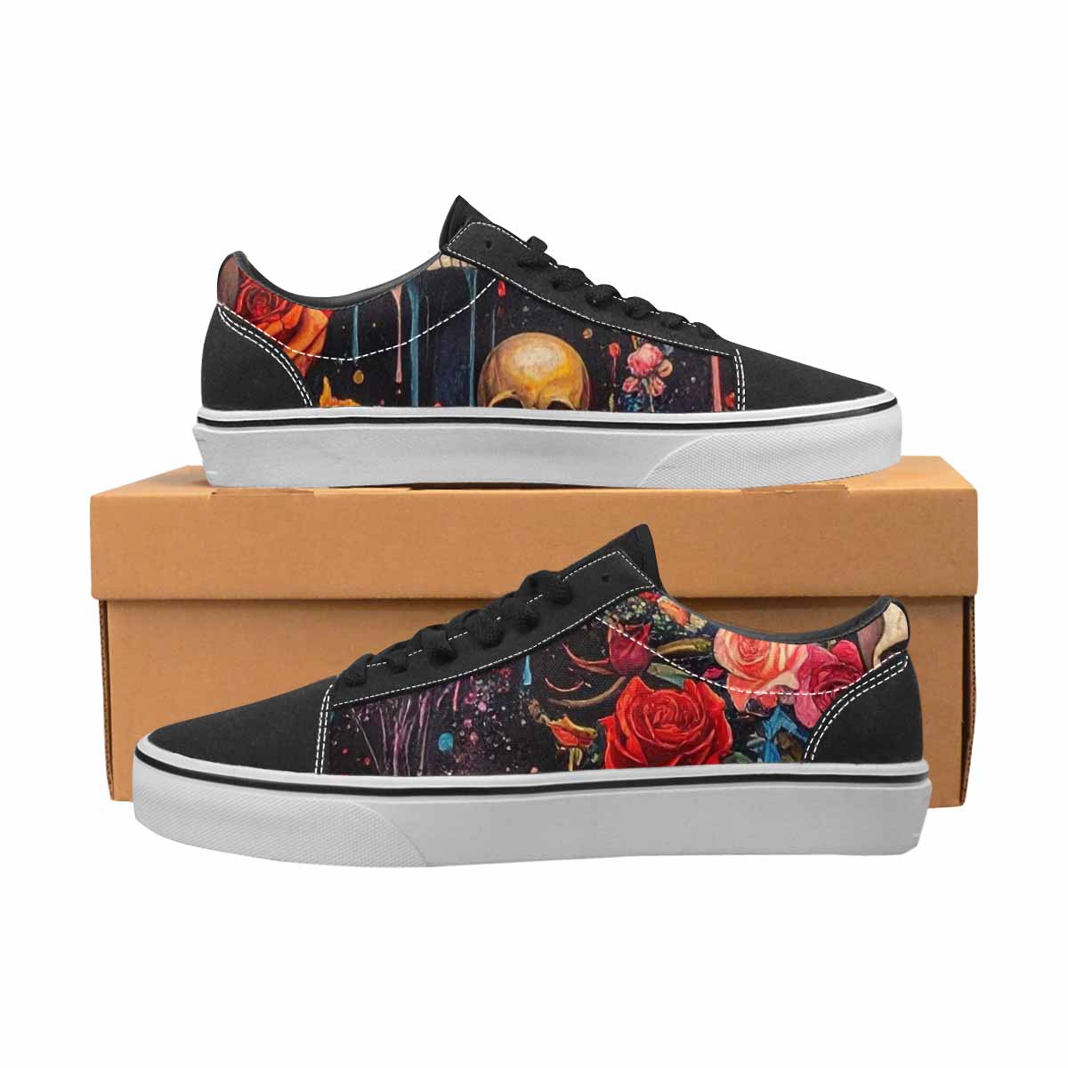 WOMEN'S Skulls Roses Skulls Roses Lace-Up Canvas Vivid Sneakers