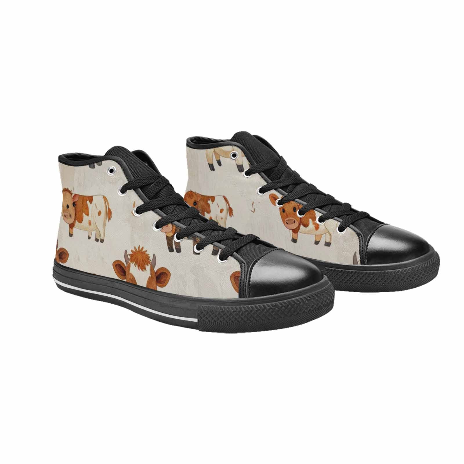 WOMEN'S Cow Animal Print High Top Canvas Neon Fantasy Shoes