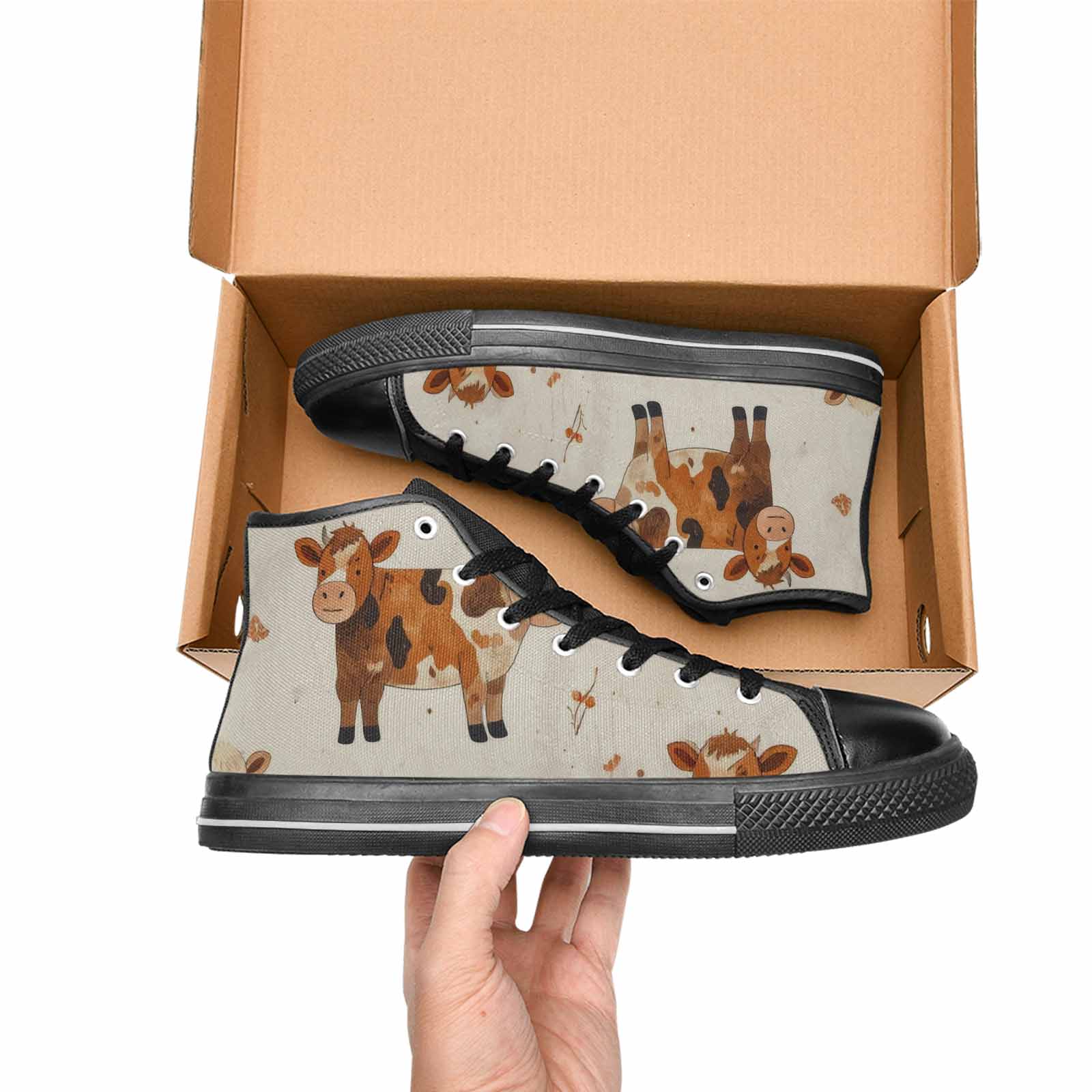 WOMEN'S Cow Animal Print High Top Canvas Surreal Sneakers