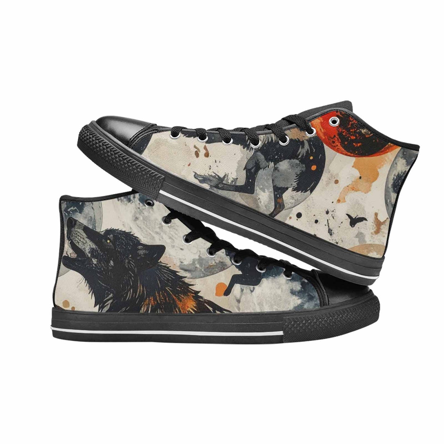 WOMEN'S Wolf Silhouette Moon High Top Canvas Dreamcore Sneakers