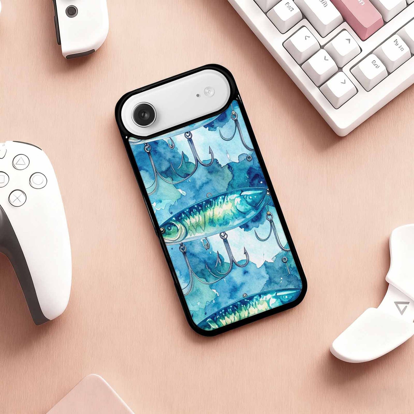 iPhone 17 Air Case — Fishing Lure And Hook Pattern Watercolor, Original Design Phone Case