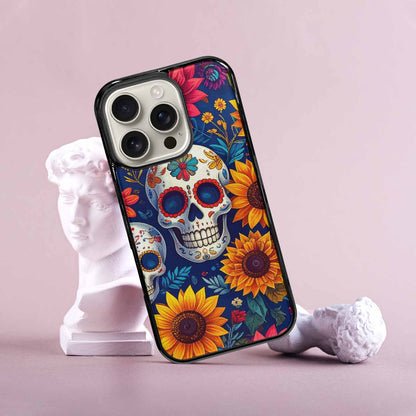 iPhone 16 Pro Case — Sunflower Skulls Print Custom, Custom Phone Case