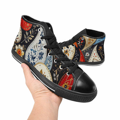 MEN'S Paisley Bandana High Top Canvas Dark Academia Custom Sneakers