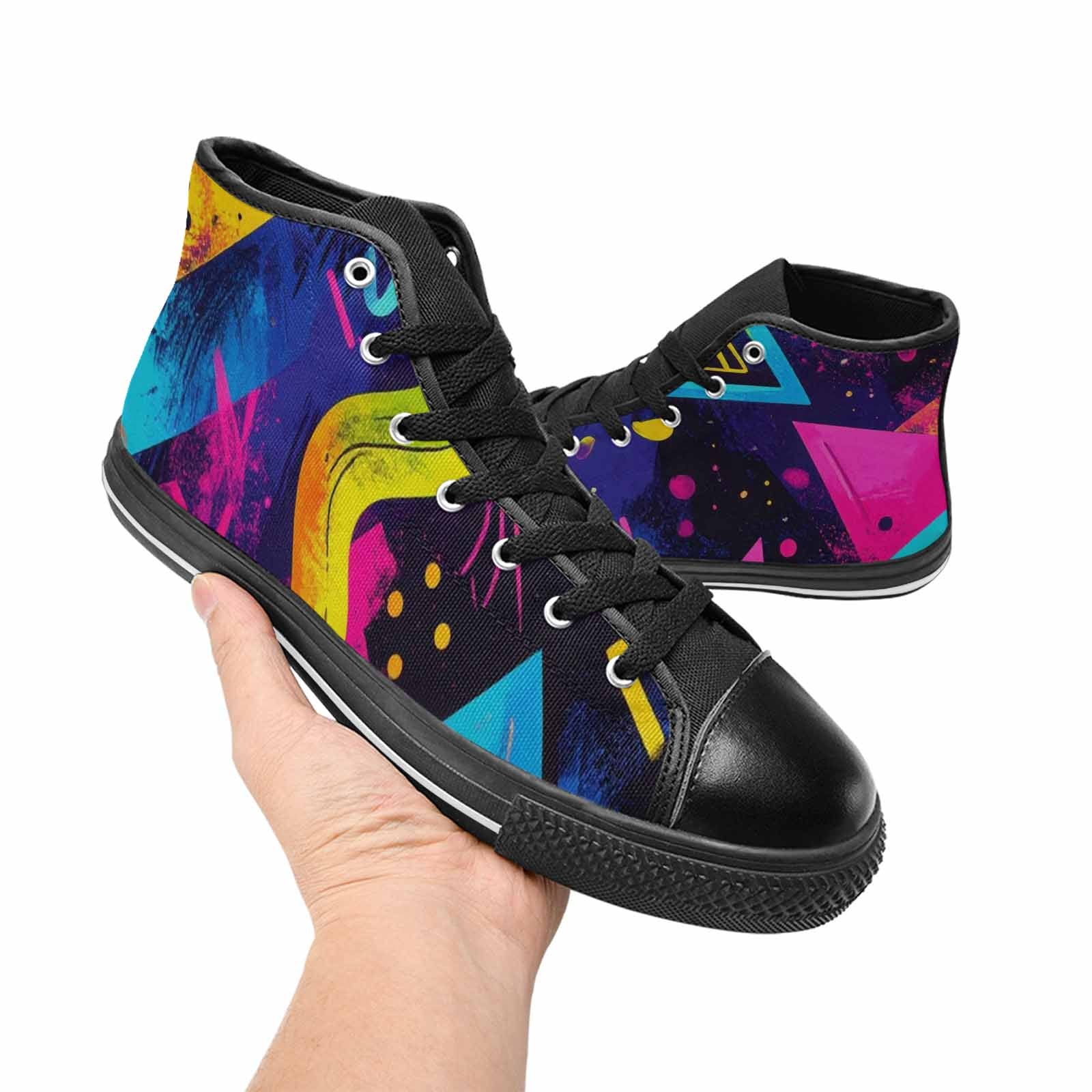 WOMEN'S Memphis Squiggles Triangles Dots High Top Canvas Neon Fantasy Shoes
