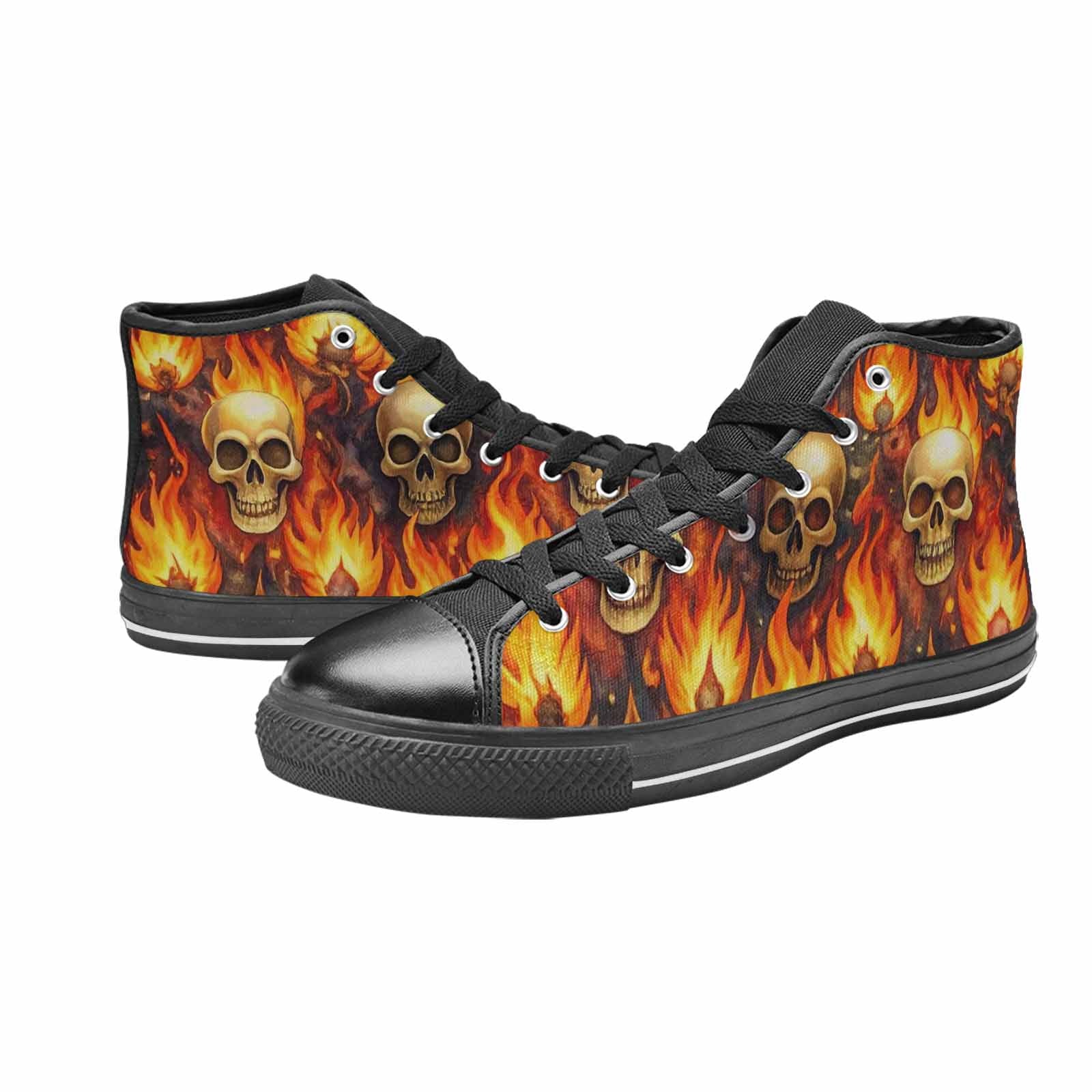 WOMEN'S Skulls - Flaming High Top Canvas Dark Academia Custom Sneakers
