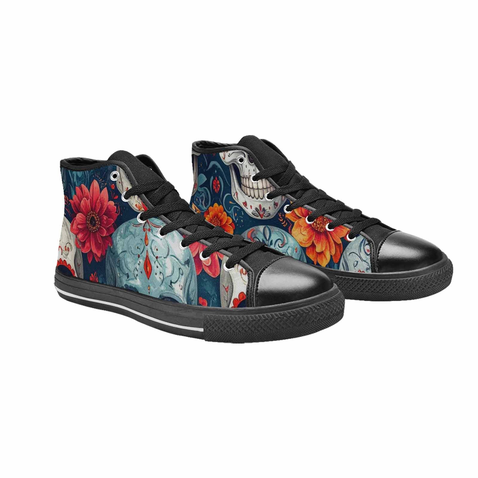 WOMEN'S Marble Skull High Top Canvas Neon Fantasy Shoes