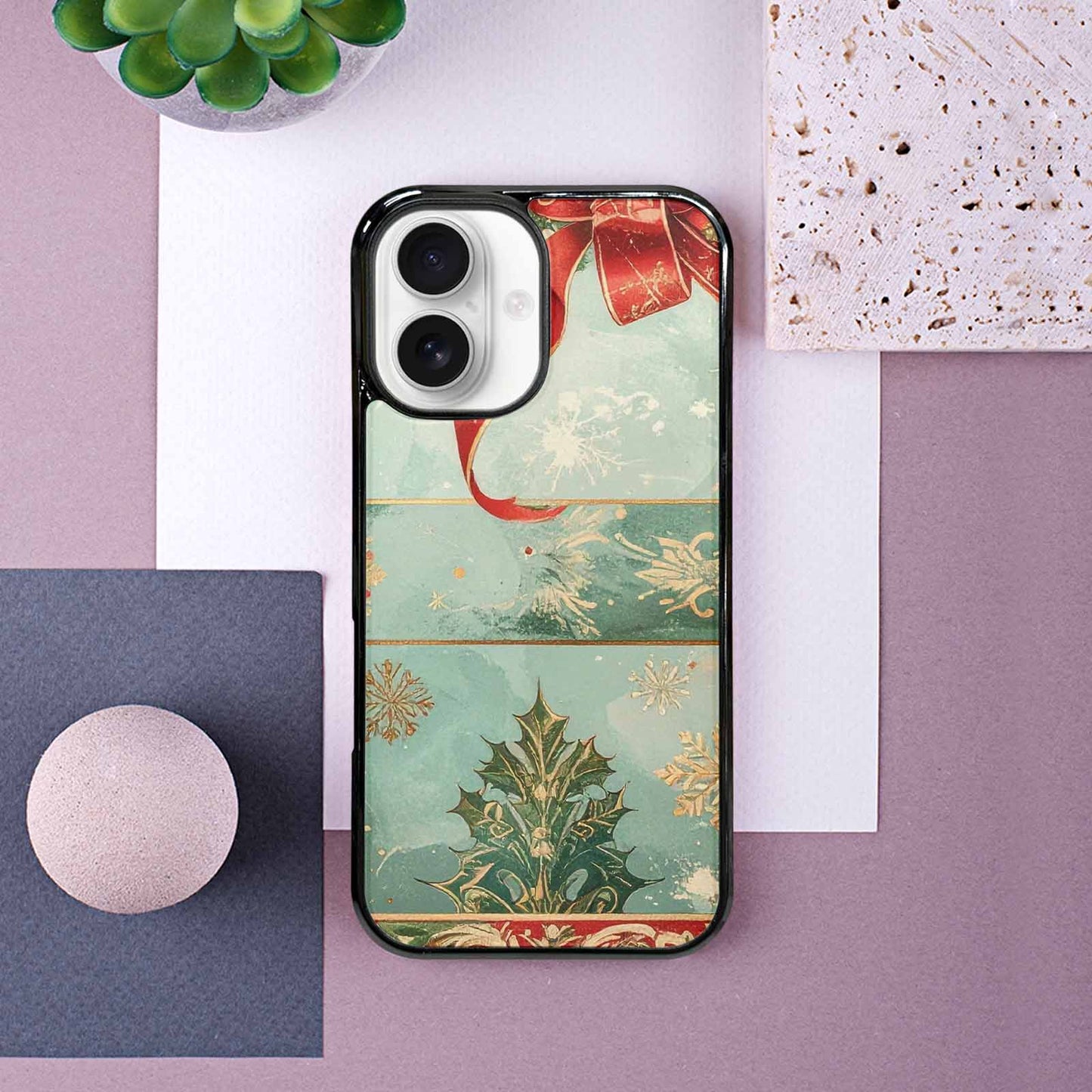 iPhone 16 Case — Christmas Wrapping Paper Pattern Art Wallpaper, Customized Protective Case