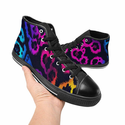 WOMEN'S Leopard Print Neon High Top Canvas Neon Fantasy Custom Sneakers