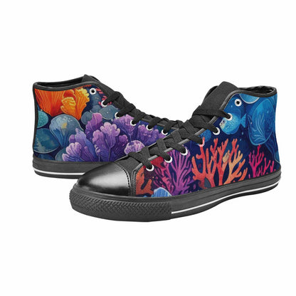 WOMEN'S Fish Scale Coral High Top Canvas Neon Fantasy Sneakers