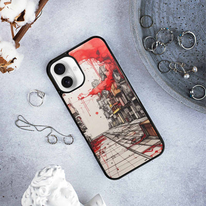iPhone 16 Plus Case — Liminal Space Fragment Black Red Ink, Custom Art Phone Cover