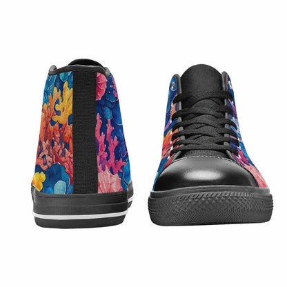 WOMEN'S Fish Scale Coral High Top Canvas Vibrant Chaos Custom Sneakers