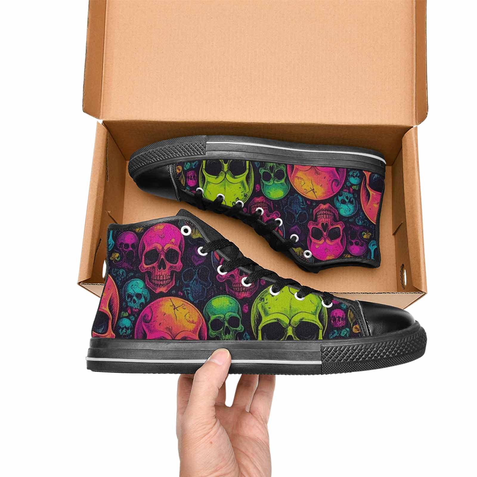 WOMEN'S Skulls - Neon High Top Canvas Dreamcore Custom Shoes