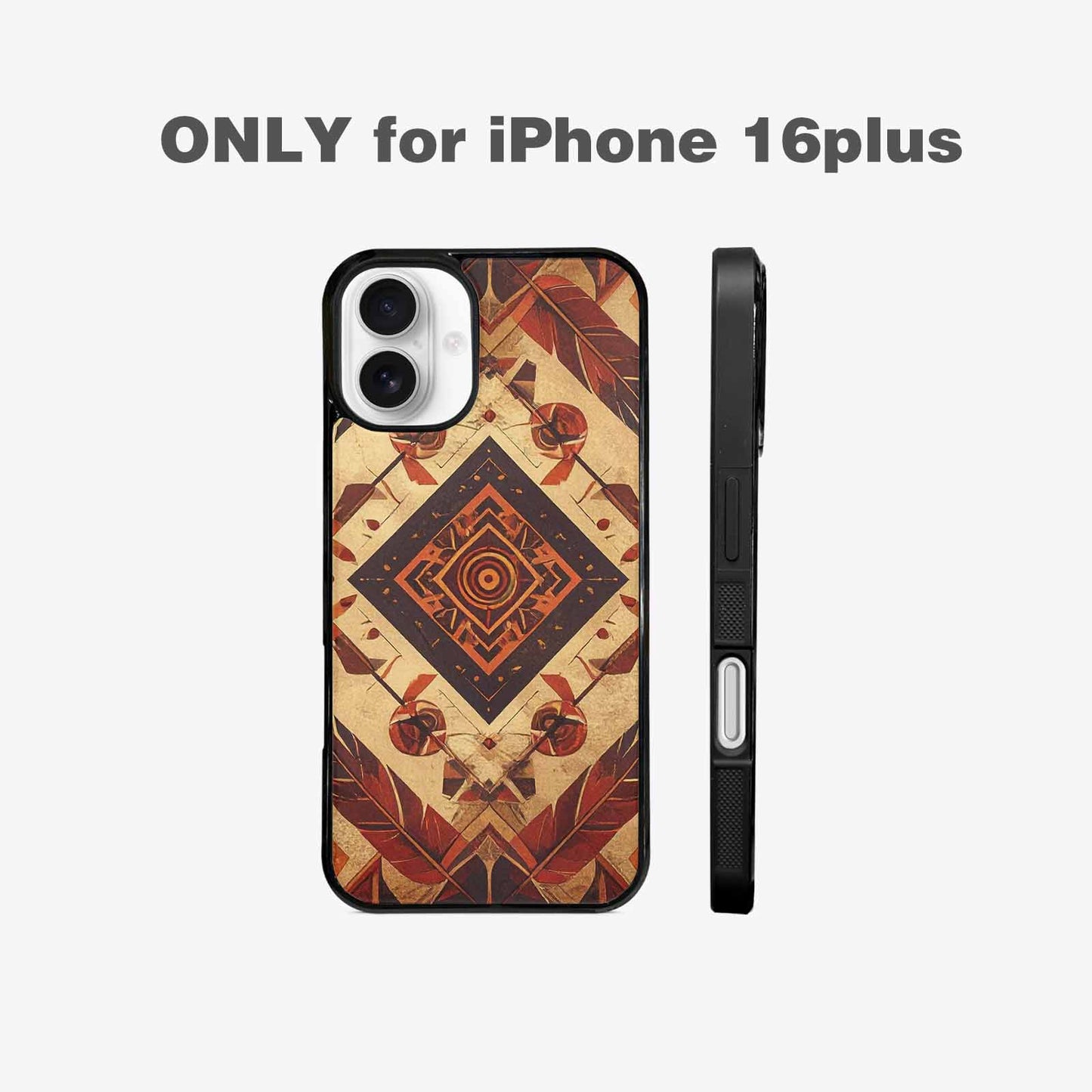 iPhone 16 Plus Case — Native American Geometric Pattern Arrows Feathers, Custom Phone Case