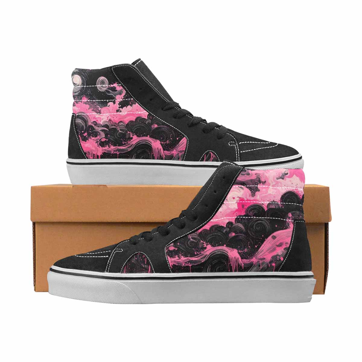 WOMEN'S Van Gogh Black & Pink Ink High Top Canvas Custom Fashion Vivid Shoes