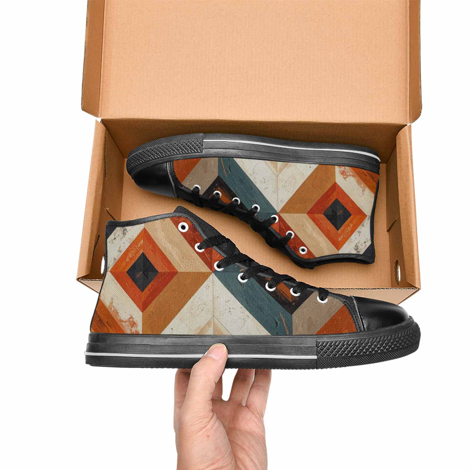 MEN'S Southwestern Geometric Diamond High Top Canvas Cottagecore Custom Sneakers