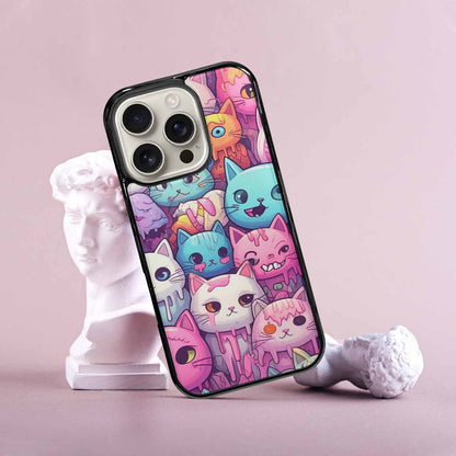 iPhone 16 Pro Case — Pastel Gore Cat Character Pattern Hundreds, Custom Art Phone Cover